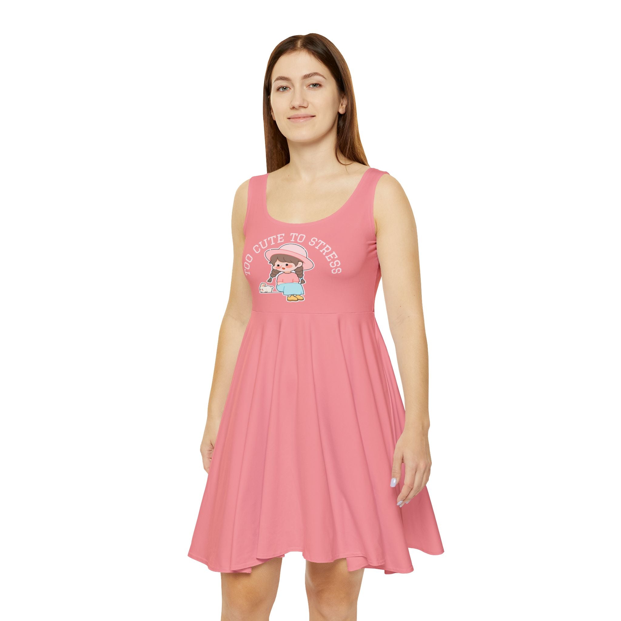Too Cute to Stress Skater Dress - Pink Cute Girl Graphic