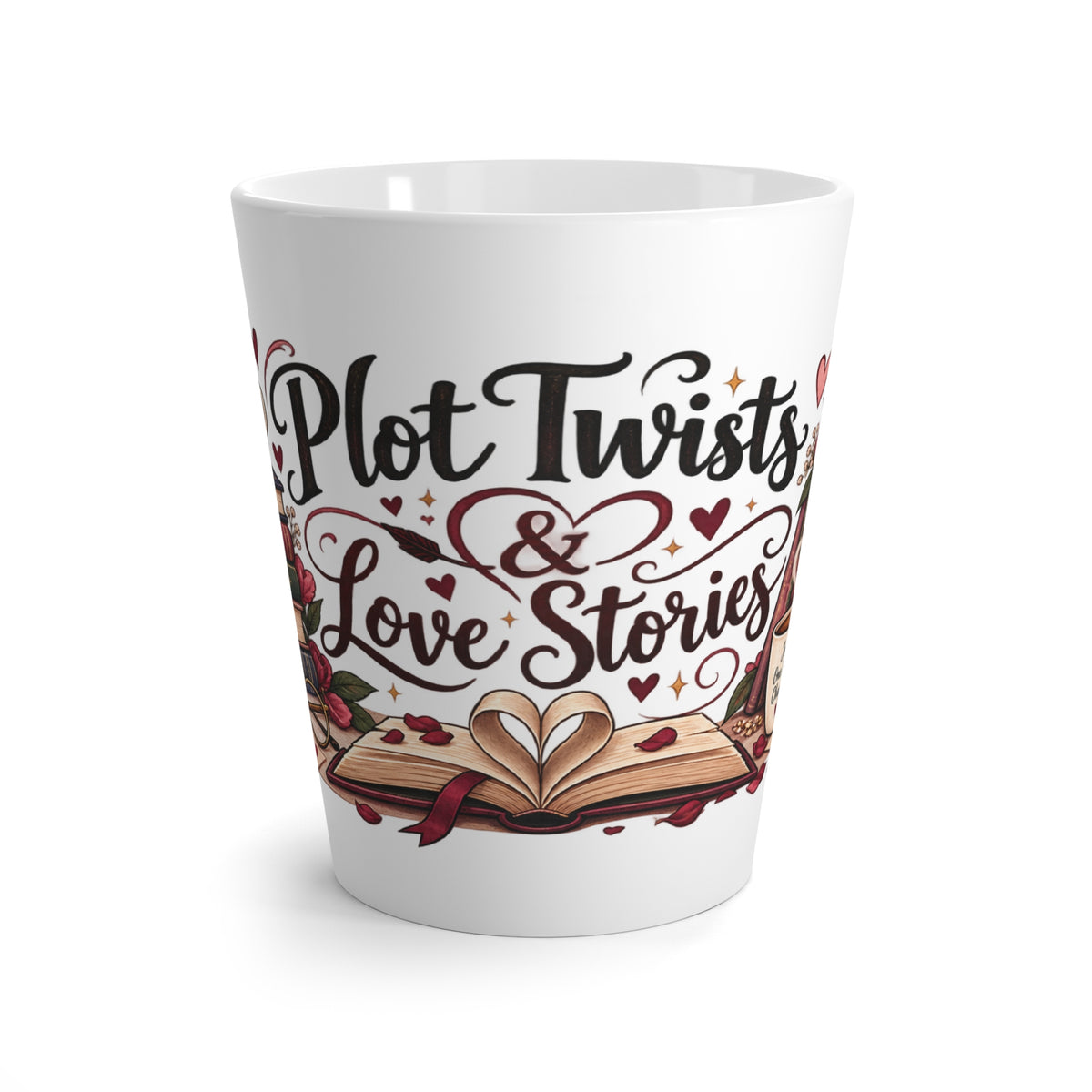 Latte Mug — "Plot Twists & Love Stories" Book Lover Coffee Mug