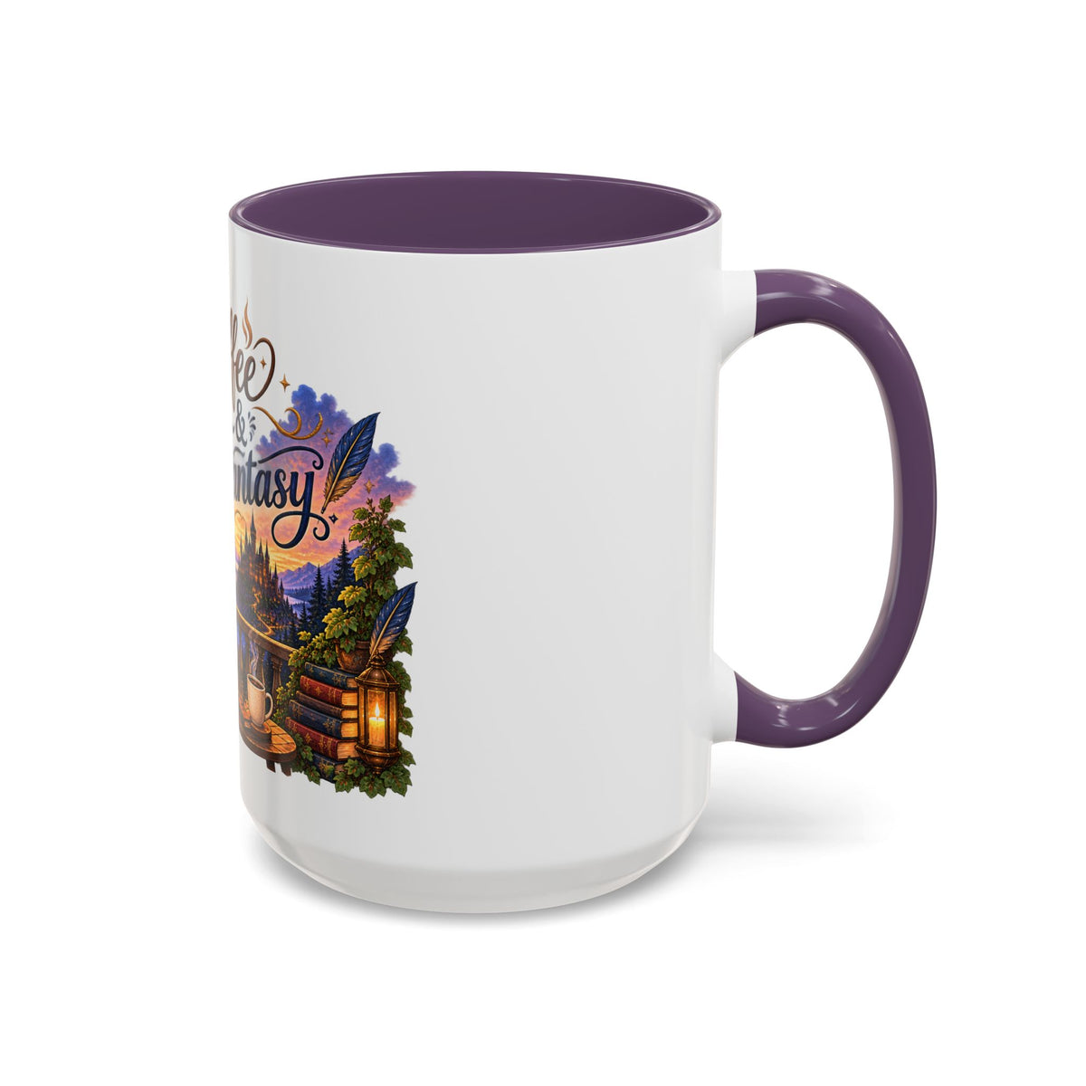 Coffee & Fantasy Accent Mug — Illustrated Cozy Reading Coffee Mug (11/15oz)