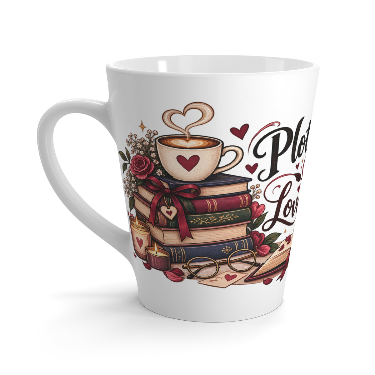 Latte Mug — "Plot Twists & Love Stories" Book Lover Coffee Mug