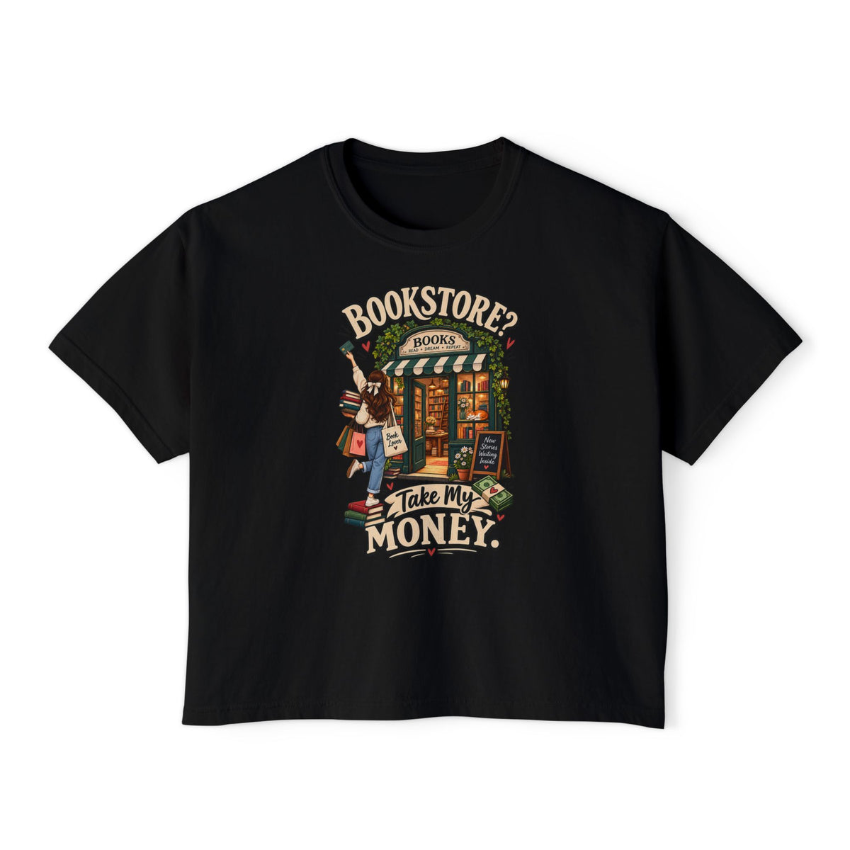 Bookstore Take My Money Women's Boxy Tee — Cute Book Lover Graphic Shirt