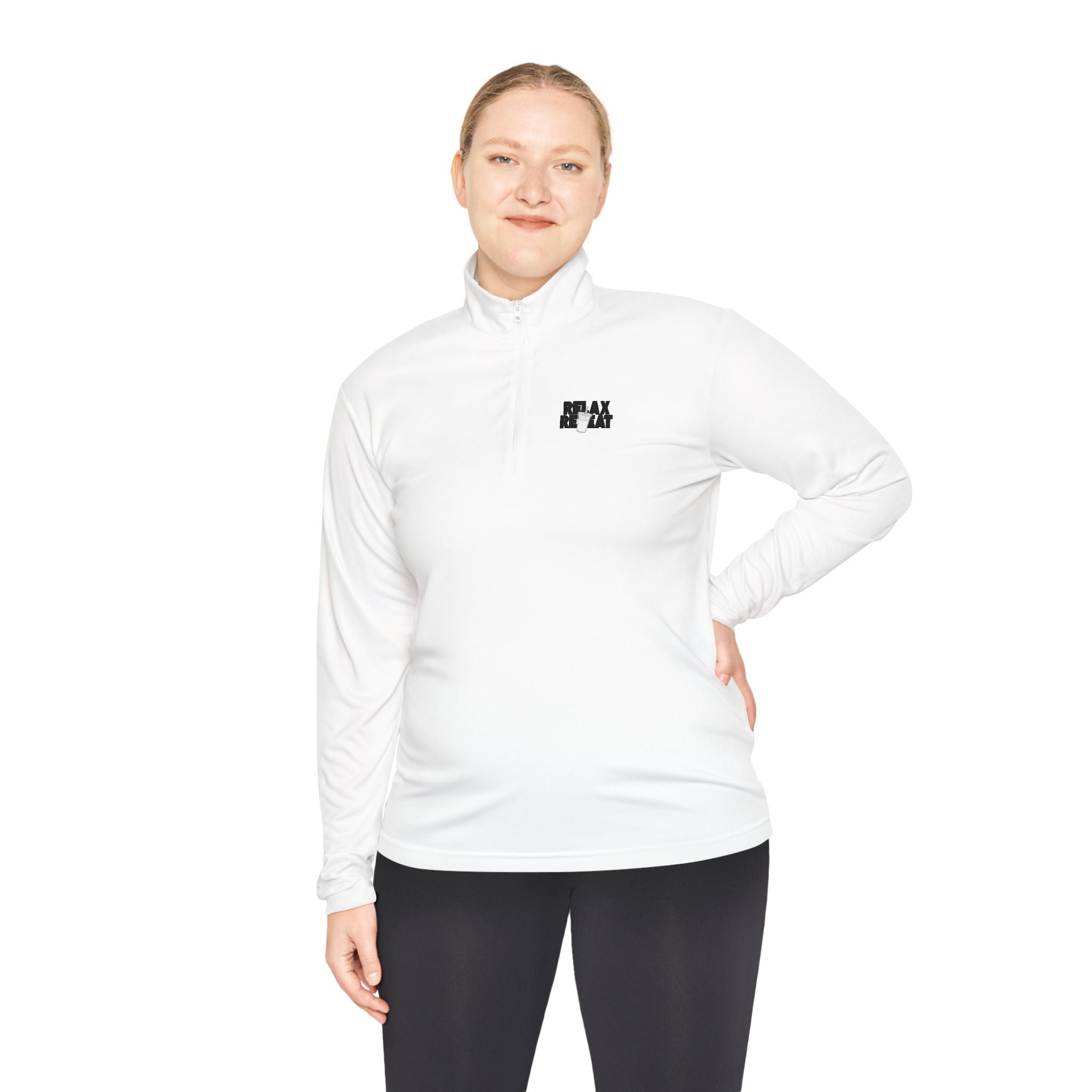 Quarter-Zip Pullover — Minimal Small Black 'STAY' Chest Logo, Lightweight Casual Layer