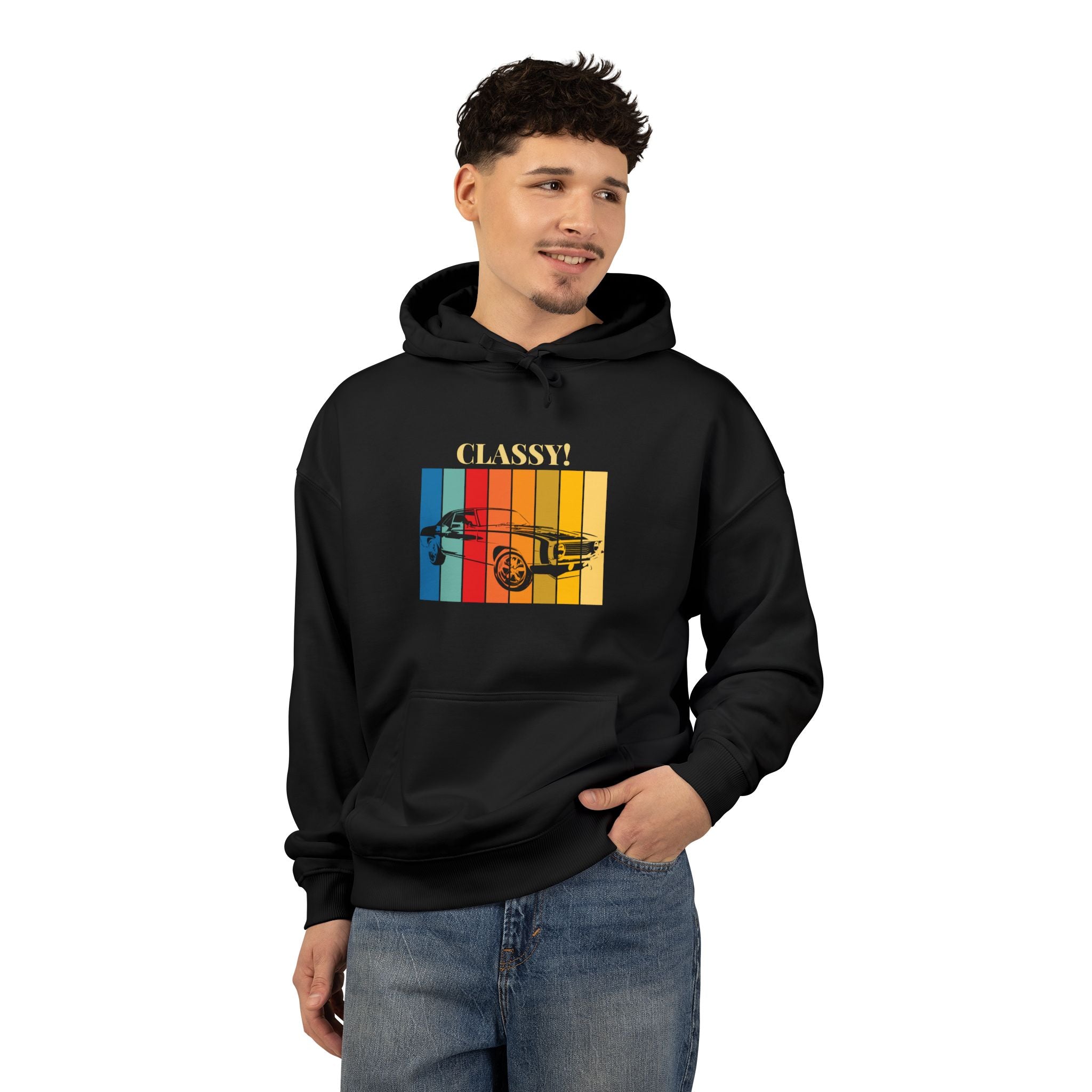 Vintage Surfboard Hoodie — Retro Rainbow 'Surf' Graphic Pullover