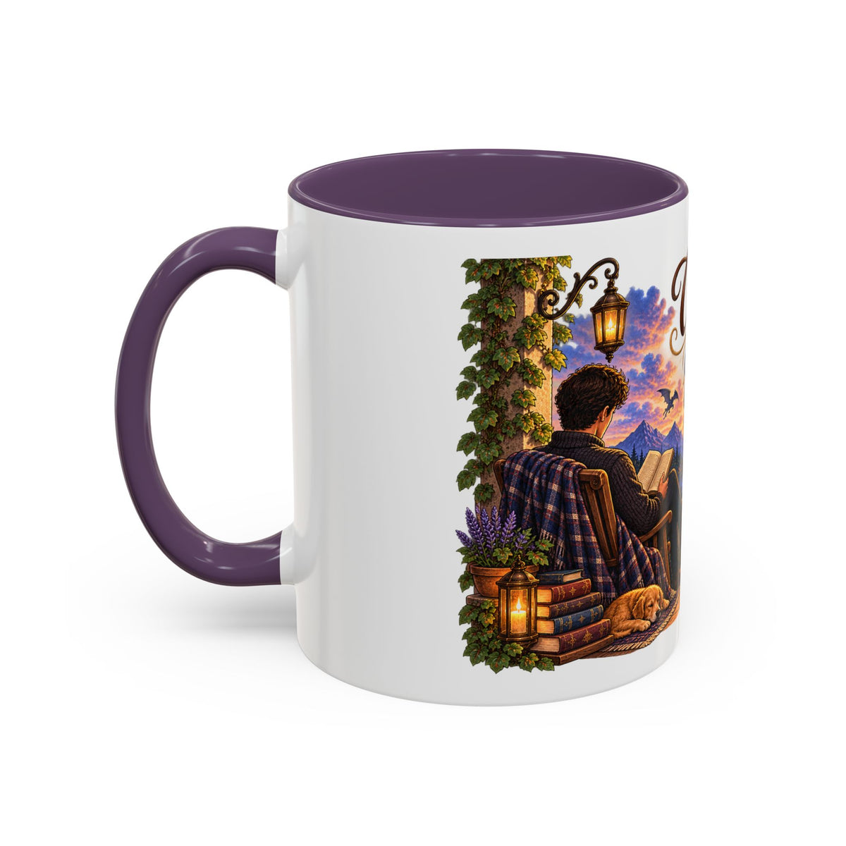 Coffee & Fantasy Accent Mug — Illustrated Cozy Reading Coffee Mug (11/15oz)
