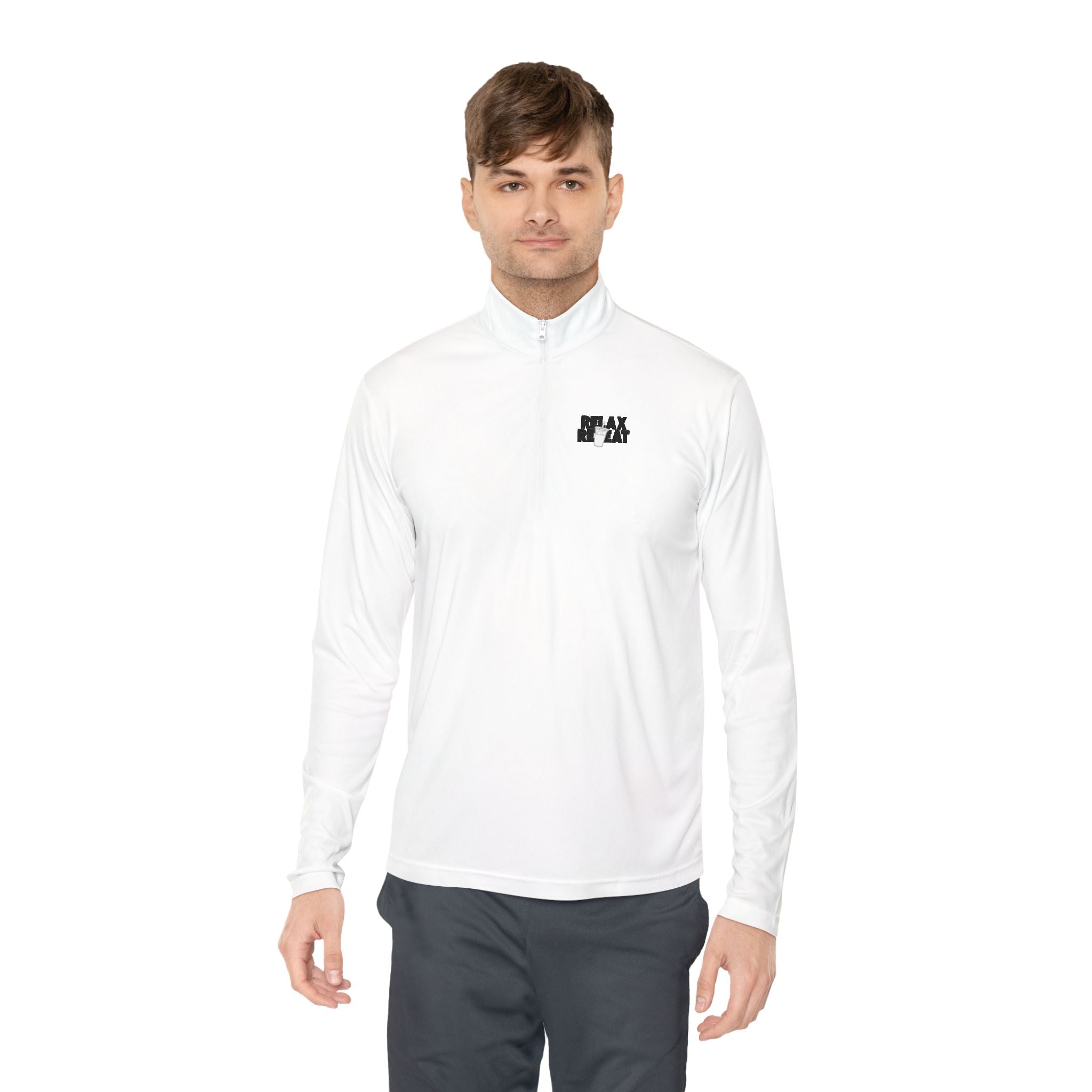 Quarter-Zip Pullover — Minimal Small Black 'STAY' Chest Logo, Lightweight Casual Layer