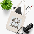 Book Lover Tote Bag — Floral Open Book Illustration Organic Canvas Tote