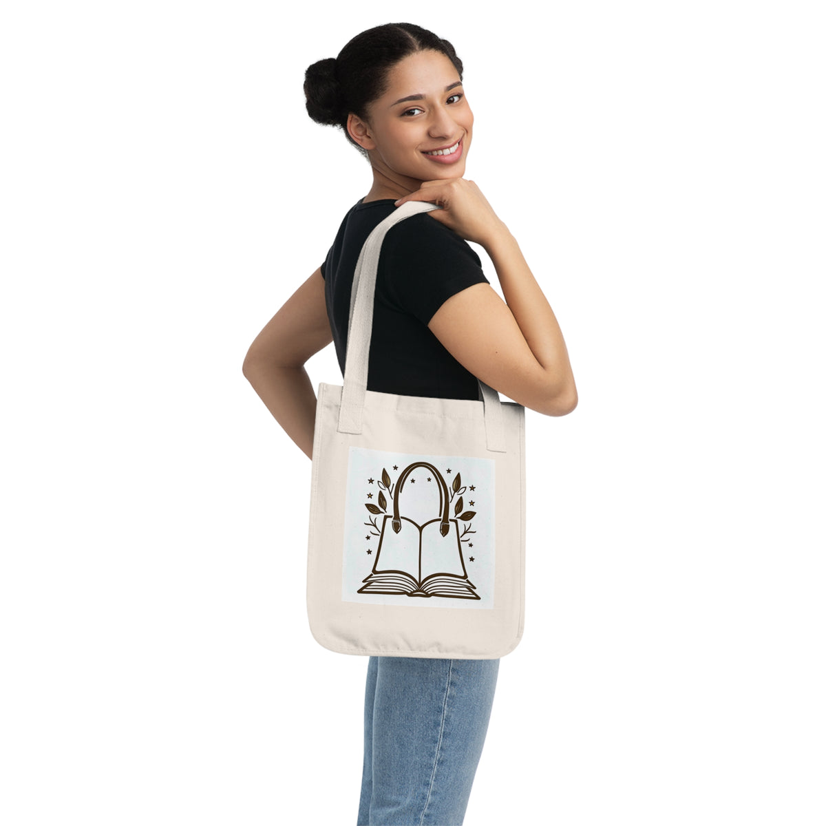 Book Lover Tote Bag — Floral Open Book Illustration Organic Canvas Tote