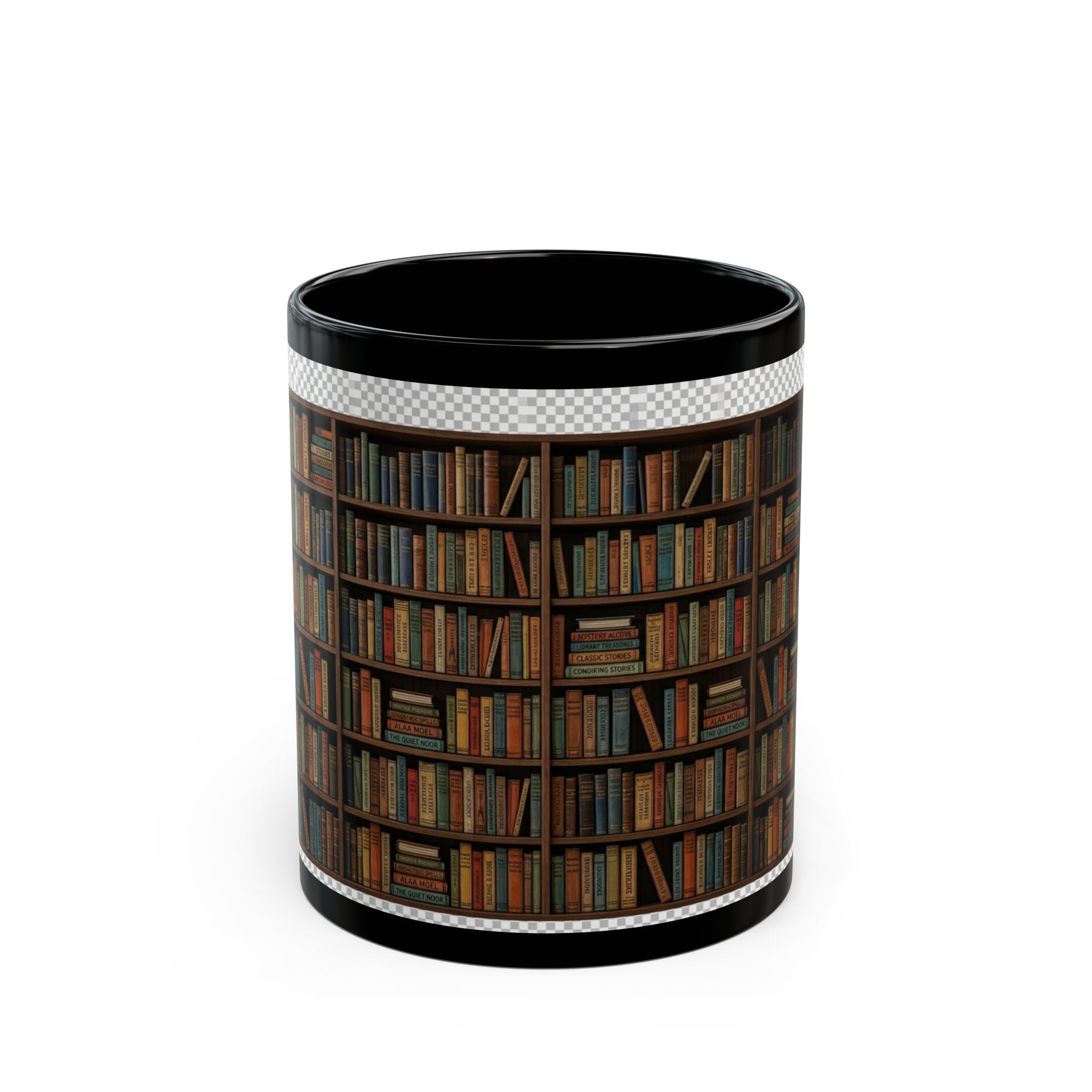 Library Bookshelf Coffee Mug — Vintage Book Lover Gift (11oz, 15oz)