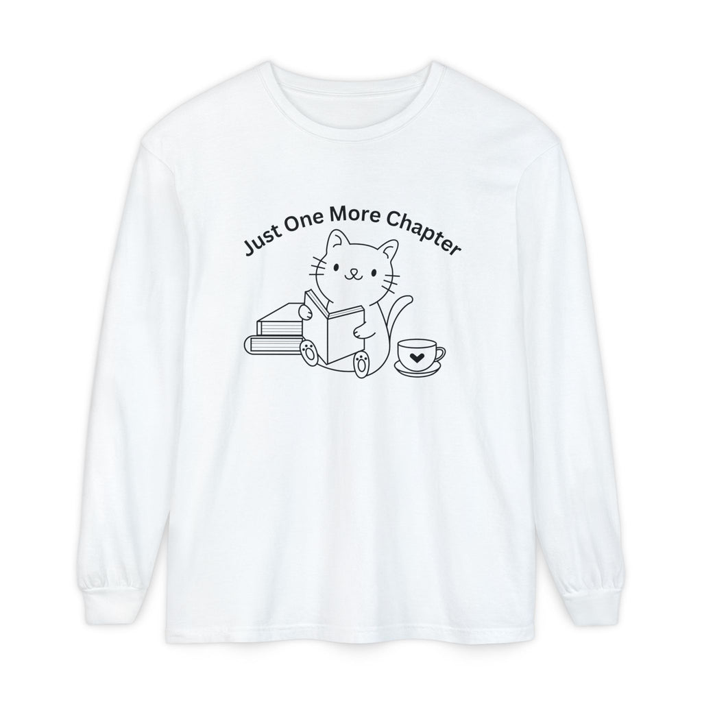 Cat Reader Long Sleeve Tee — “Just One More Chapter” Book Lover Shirt