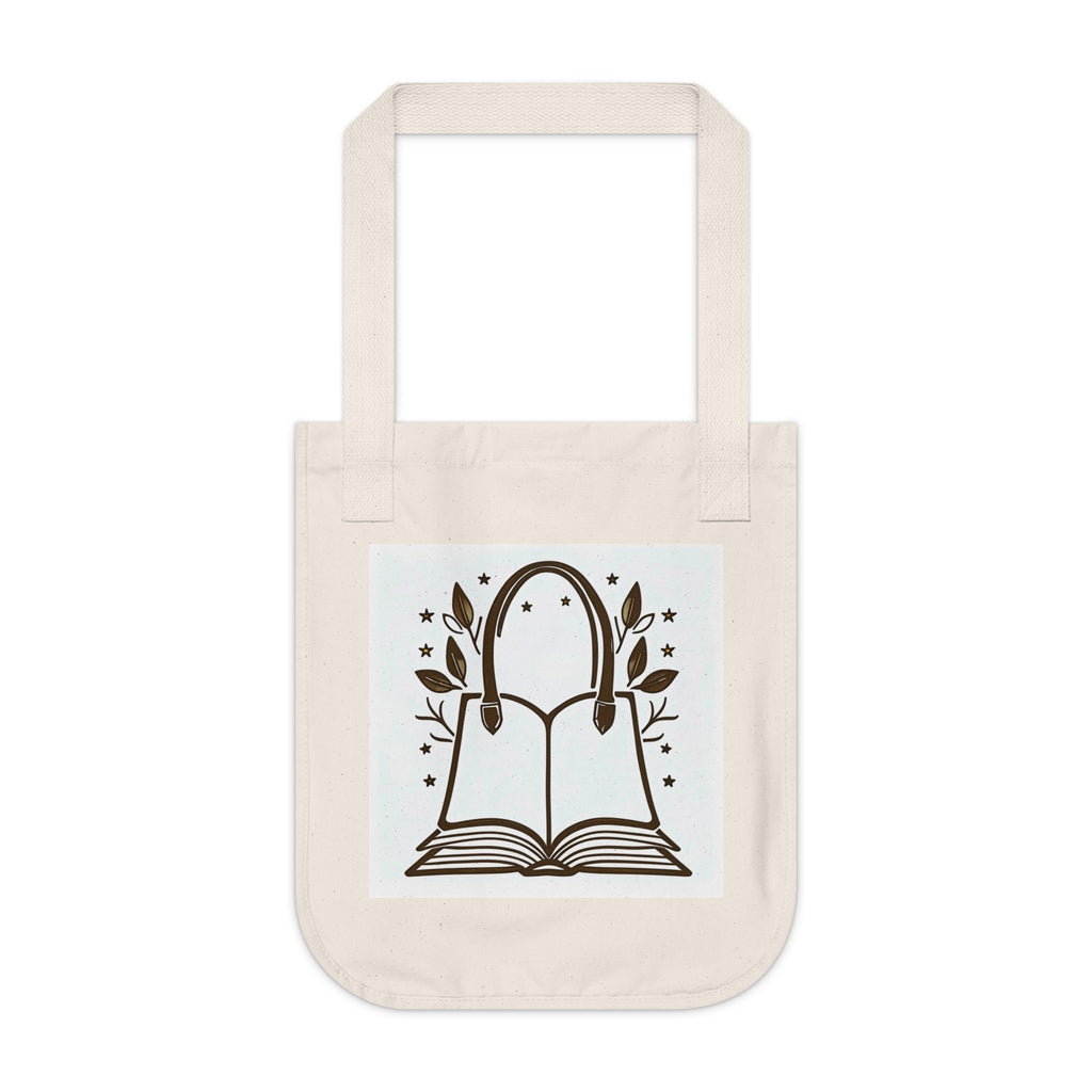 Book Lover Tote Bag — Floral Open Book Illustration Organic Canvas Tote