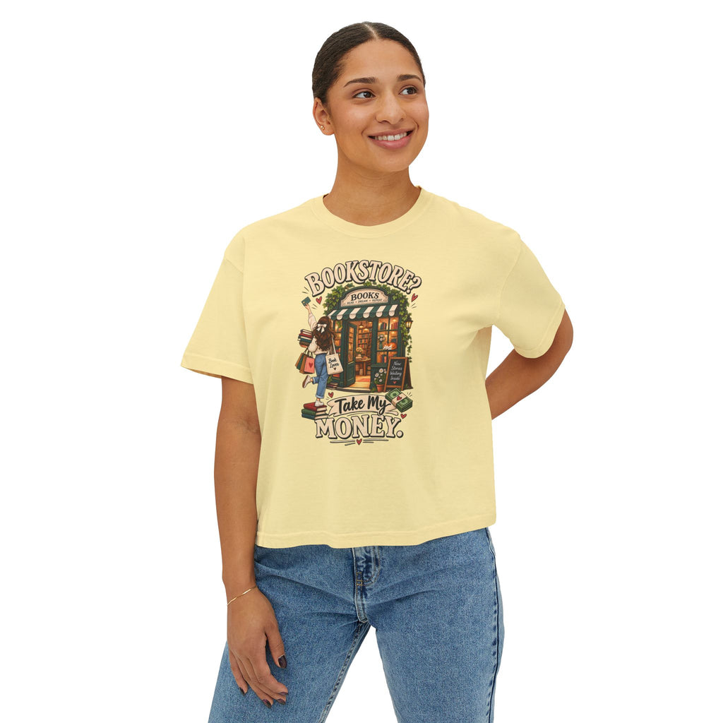 Bookstore Take My Money Women's Boxy Tee — Cute Book Lover Graphic Shirt