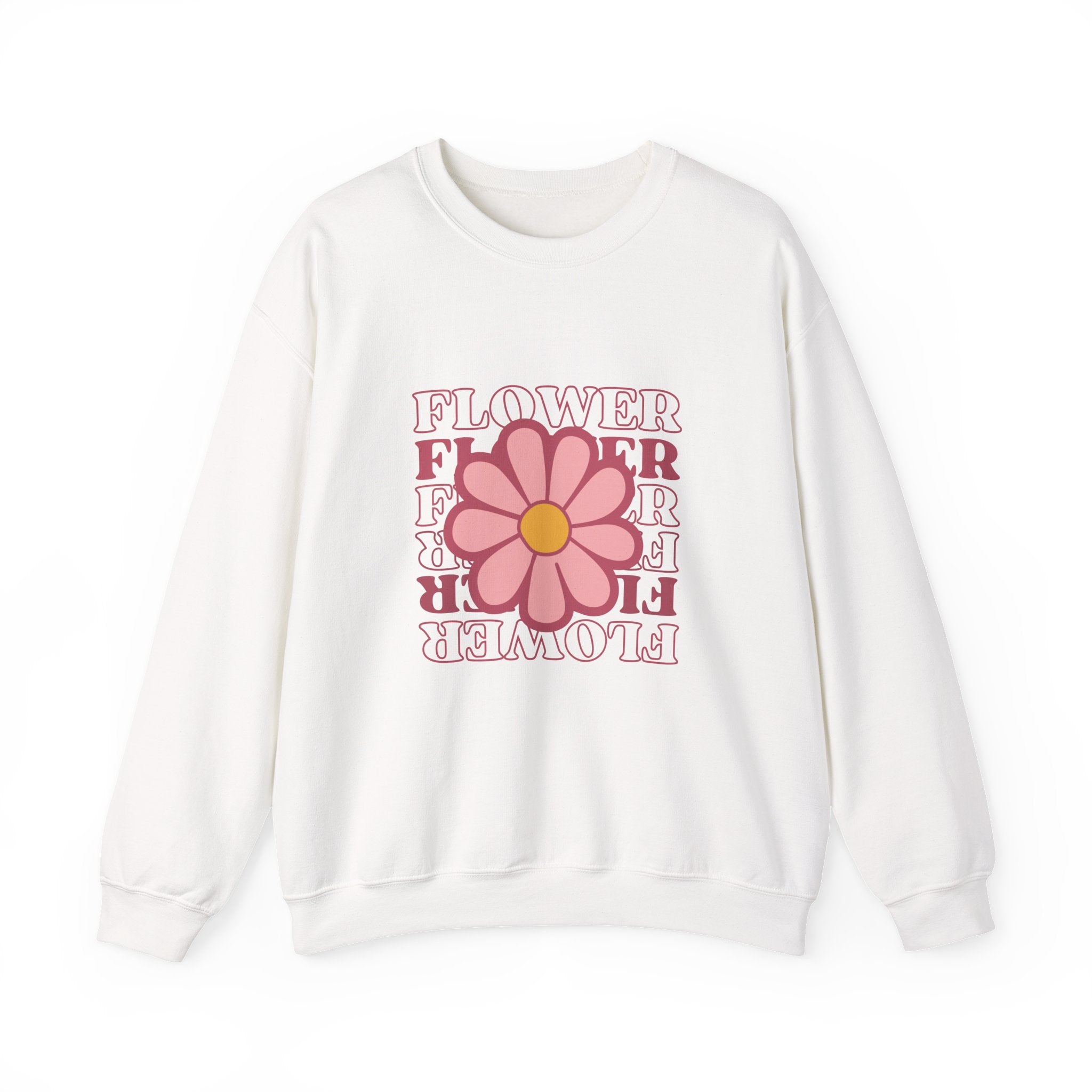 Flower Crewneck Sweatshirt — Retro Pink Daisy Graphic