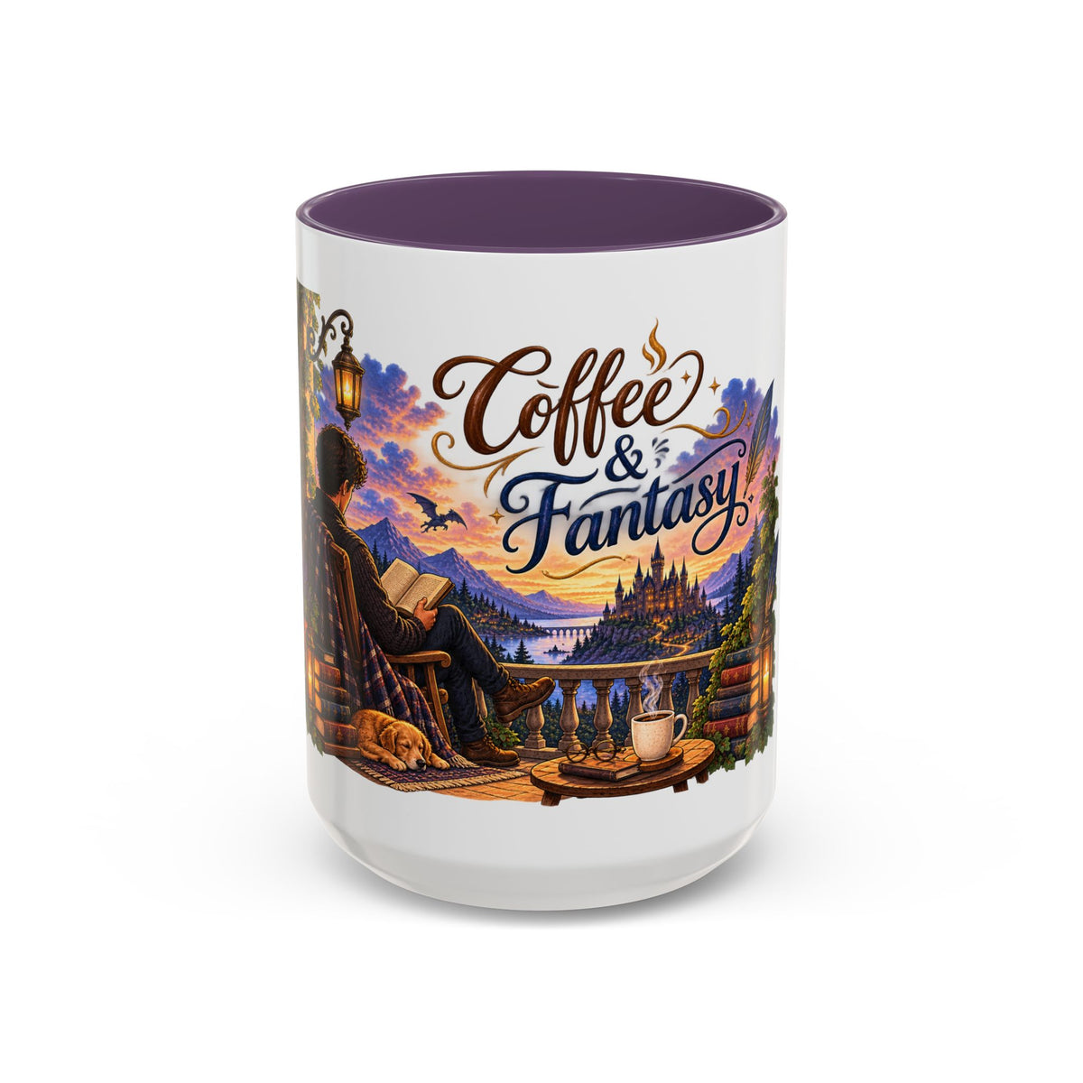 Coffee & Fantasy Accent Mug — Illustrated Cozy Reading Coffee Mug (11/15oz)