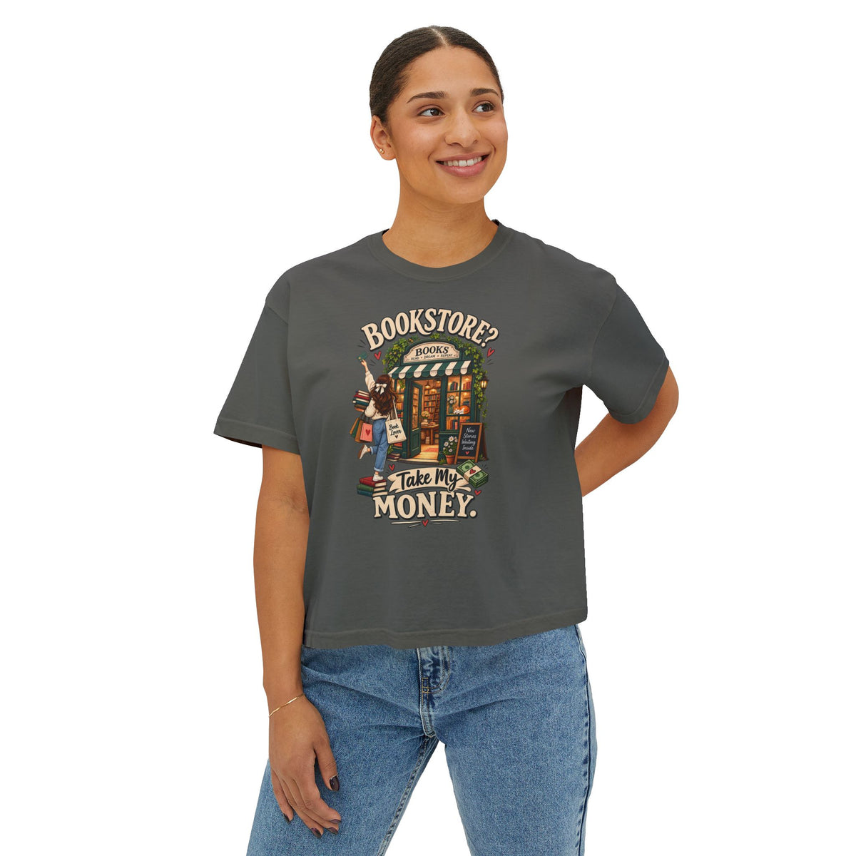 Bookstore Take My Money Women's Boxy Tee — Cute Book Lover Graphic Shirt