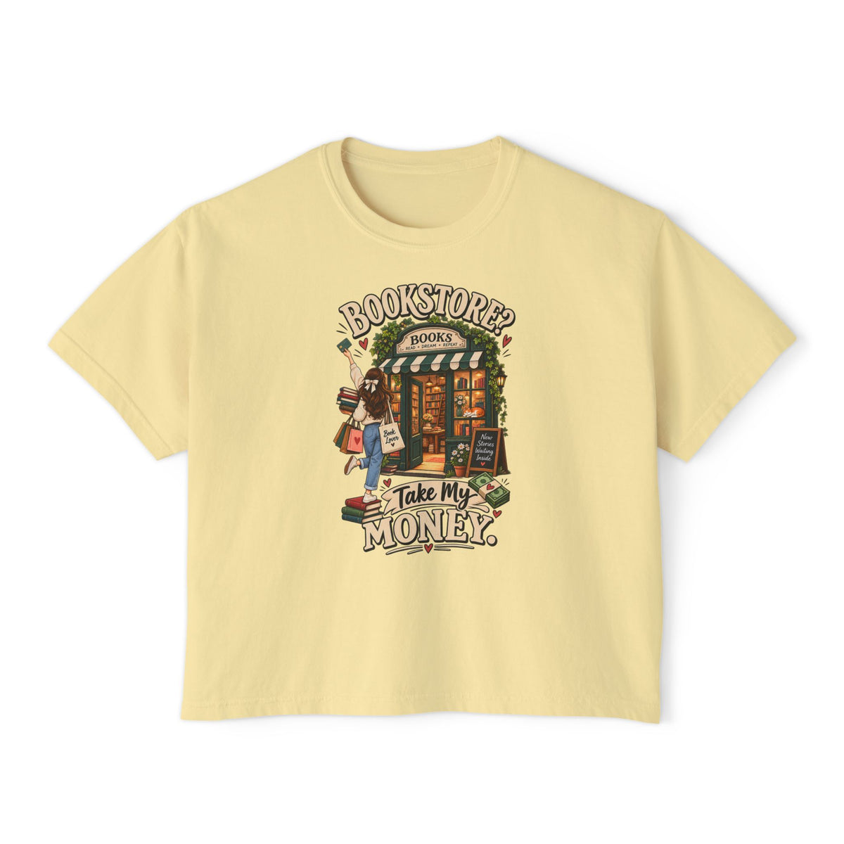 Bookstore Take My Money Women's Boxy Tee — Cute Book Lover Graphic Shirt