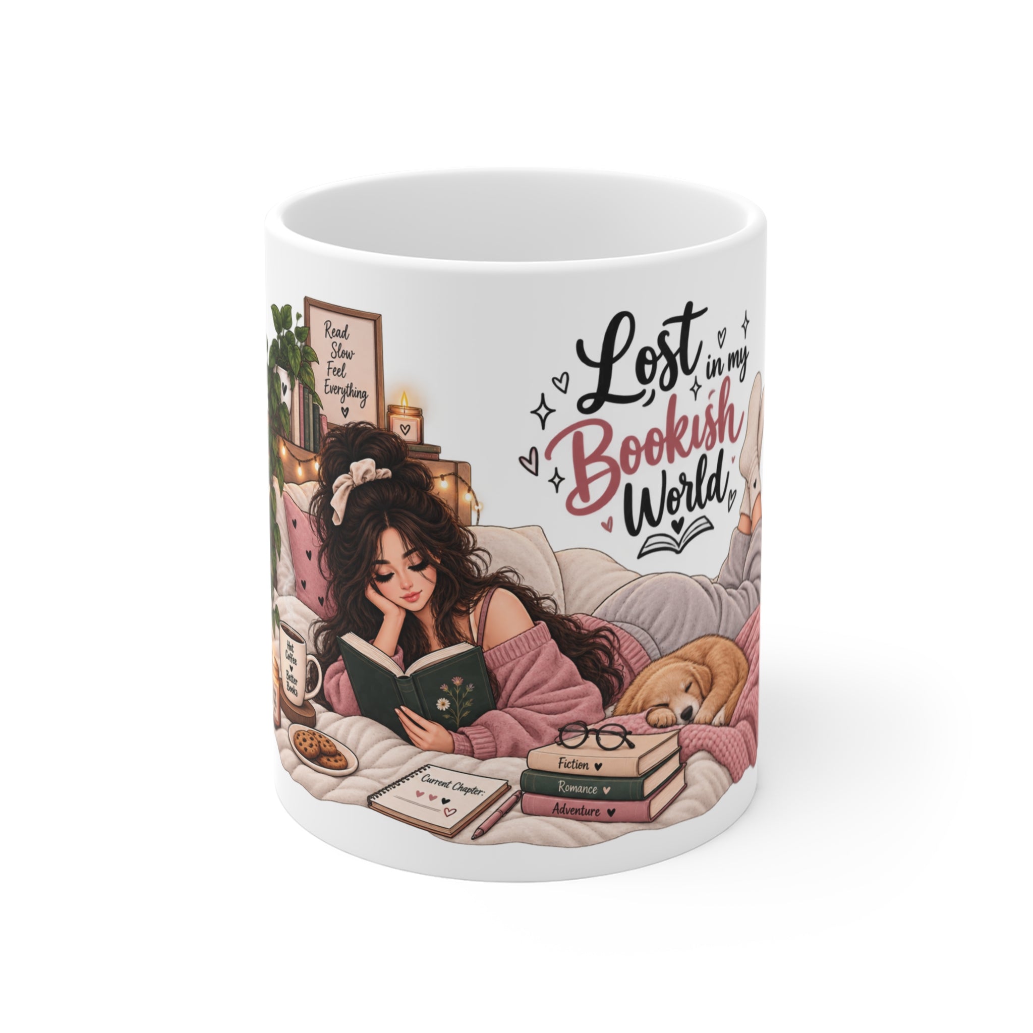 Lost in My Bookish World — Cozy Book Lover Coffee Cup (11 oz)