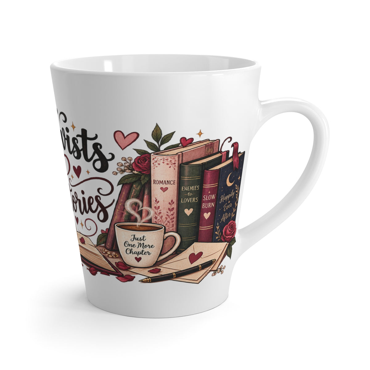 Latte Mug — "Plot Twists & Love Stories" Book Lover Coffee Mug