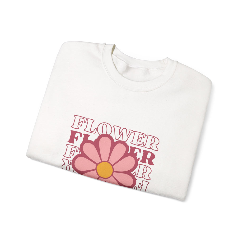 Flower Crewneck Sweatshirt — Retro Pink Daisy Graphic