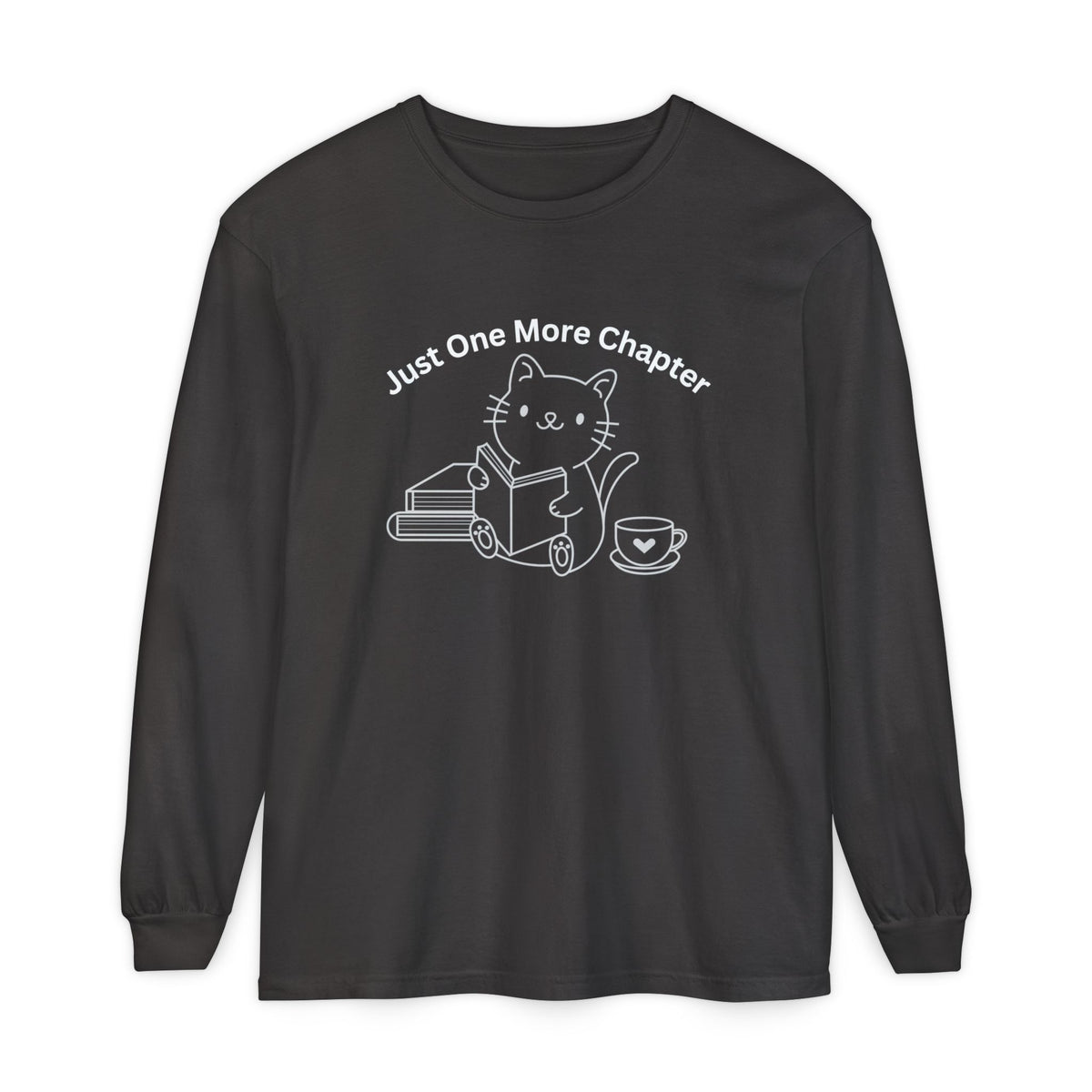 Cat Reader Long Sleeve Tee — “Just One More Chapter” Book Lover Shirt