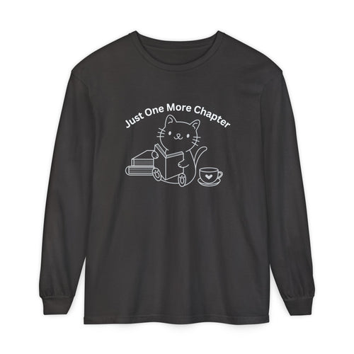Cat Reader Long Sleeve Tee — “Just One More Chapter” Book Lover Shirt