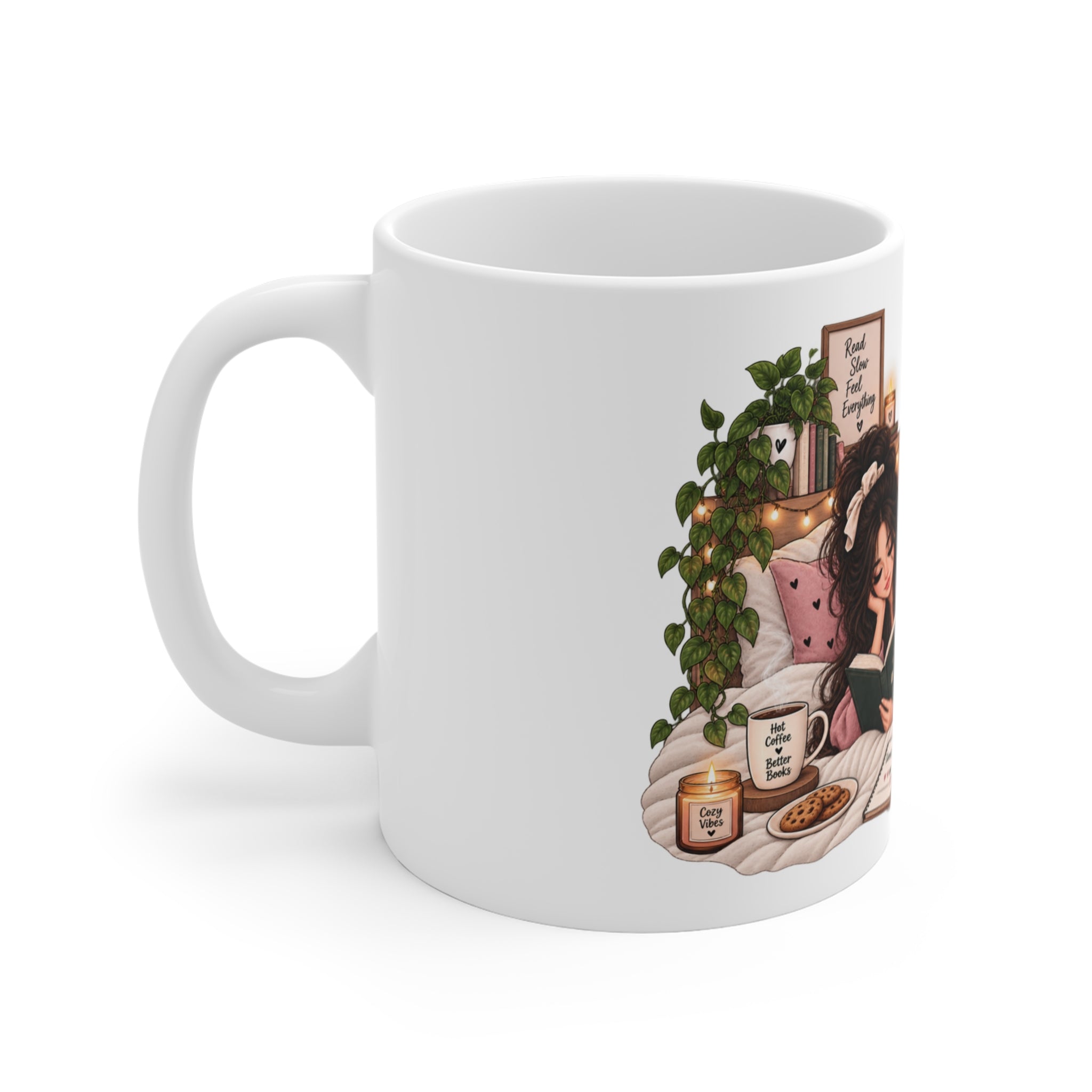 Lost in My Bookish World — Cozy Book Lover Coffee Cup (11 oz)