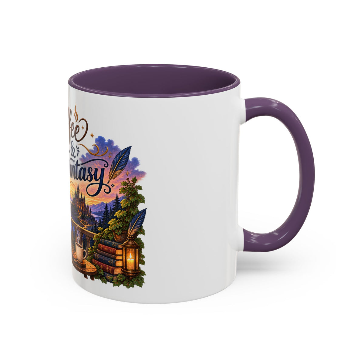 Coffee & Fantasy Accent Mug — Illustrated Cozy Reading Coffee Mug (11/15oz)