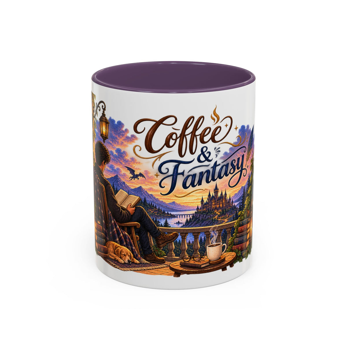 Coffee & Fantasy Accent Mug — Illustrated Cozy Reading Coffee Mug (11/15oz)
